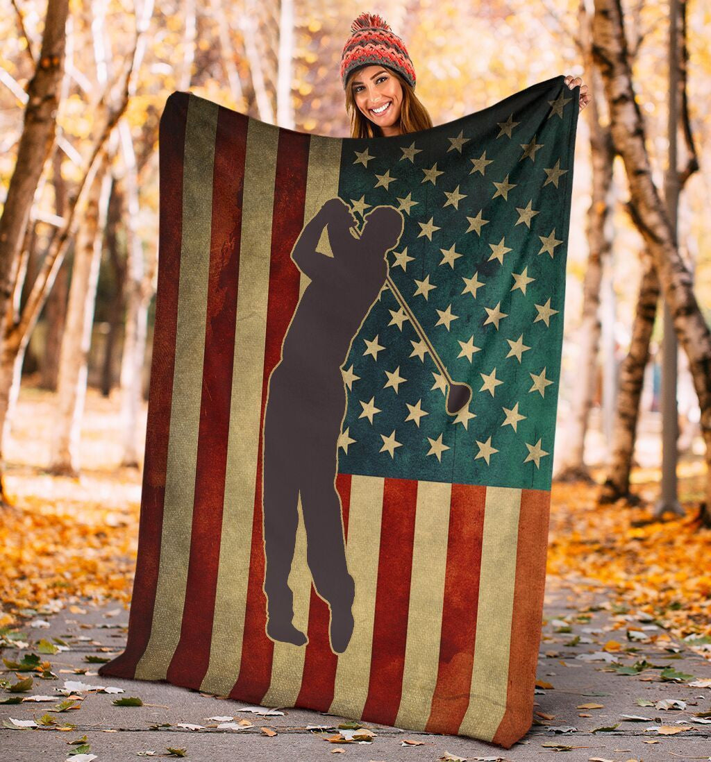 American Flag Golf Love Golf Player Fleece Blanket