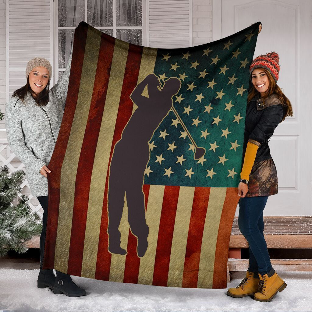American Flag Golf Love Golf Player Fleece Blanket