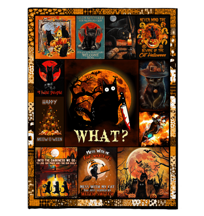 Black Cat Halloween Day Fleece Blanket Fleece Blanket
