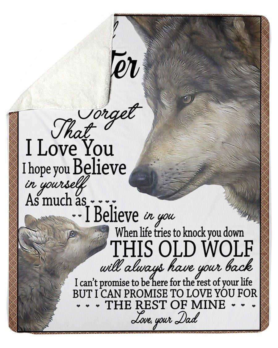 This Old Wolf Will Always Have Your Back Meaningful Gift From Dad To Daughter Fleece Blanket