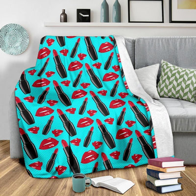 Red Hot Lips And Lipstick Pattern Print Design Mint Fleece Blanket