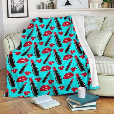 Red Hot Lips And Lipstick Pattern Print Design Mint Fleece Blanket