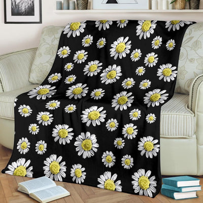 Daisy Pattern Print Design Black Fleece Blanket