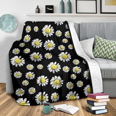 Daisy Pattern Print Design Black Fleece Blanket