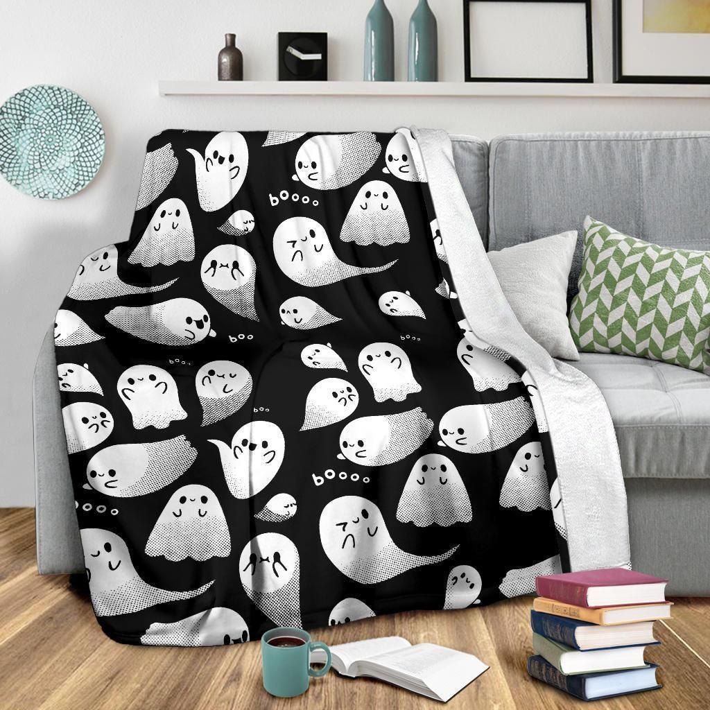Funny Black And White Ghosts Printed Fleece Blanket