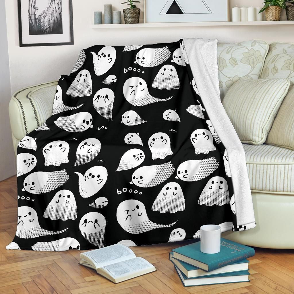 Funny Black And White Ghosts Printed Fleece Blanket