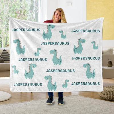 Green Dinosaurs Custom Name Fleece Blanket