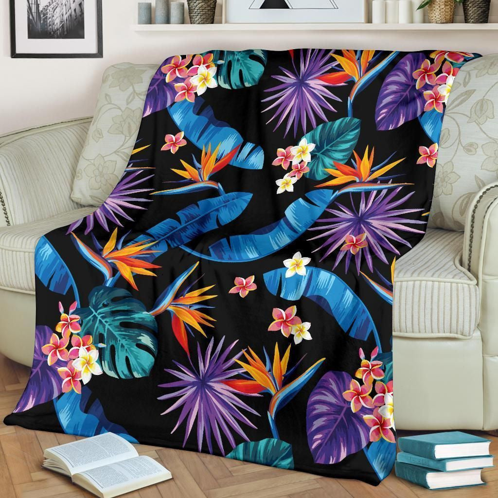 Tropical Flower Wild Life Design Print Fleece Blanket