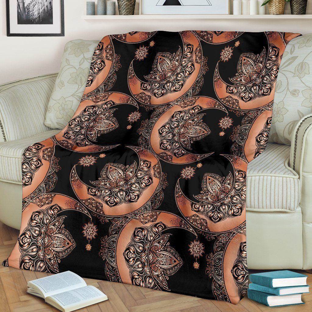 Sun Moon Mandala Black Fleece Blanket