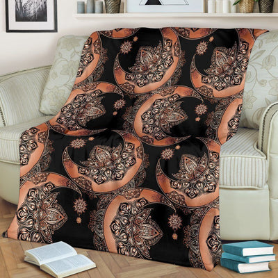 Sun Moon Mandala Black Fleece Blanket