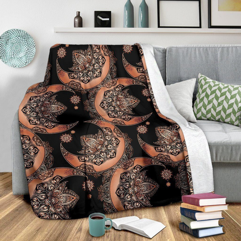 Sun Moon Mandala Black Fleece Blanket