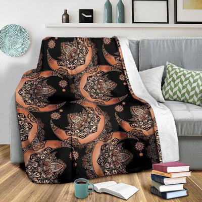 Sun Moon Mandala Black Fleece Blanket