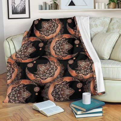 Sun Moon Mandala Black Fleece Blanket