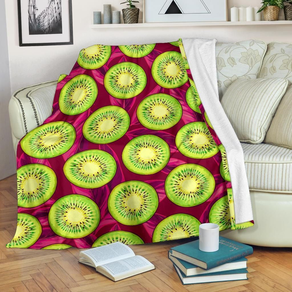 Kiwi Pattern Print Design Purple Pink Fleece Blanket