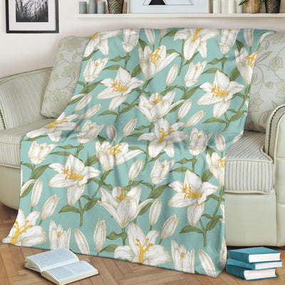 Lily Pattern Print Design Light Blue Fleece Blanket