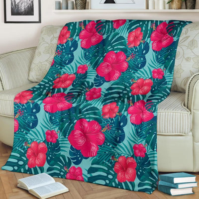 Cool Red Hibiscus Pattern Print Design Fleece Blanket