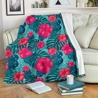 Cool Red Hibiscus Pattern Print Design Fleece Blanket