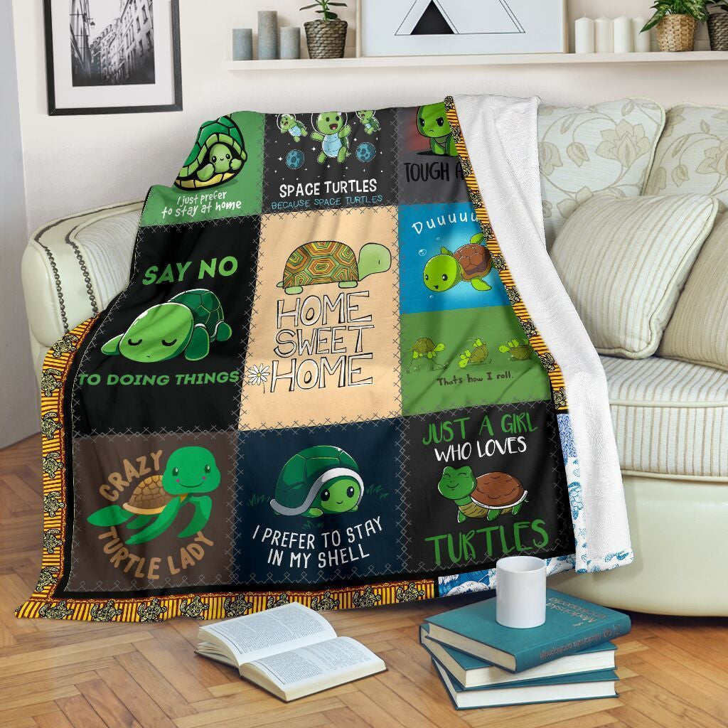 Home Sweet Home Funny Sea Turtle Printed Fleece Blanket
