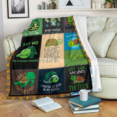 Home Sweet Home Funny Sea Turtle Printed Fleece Blanket