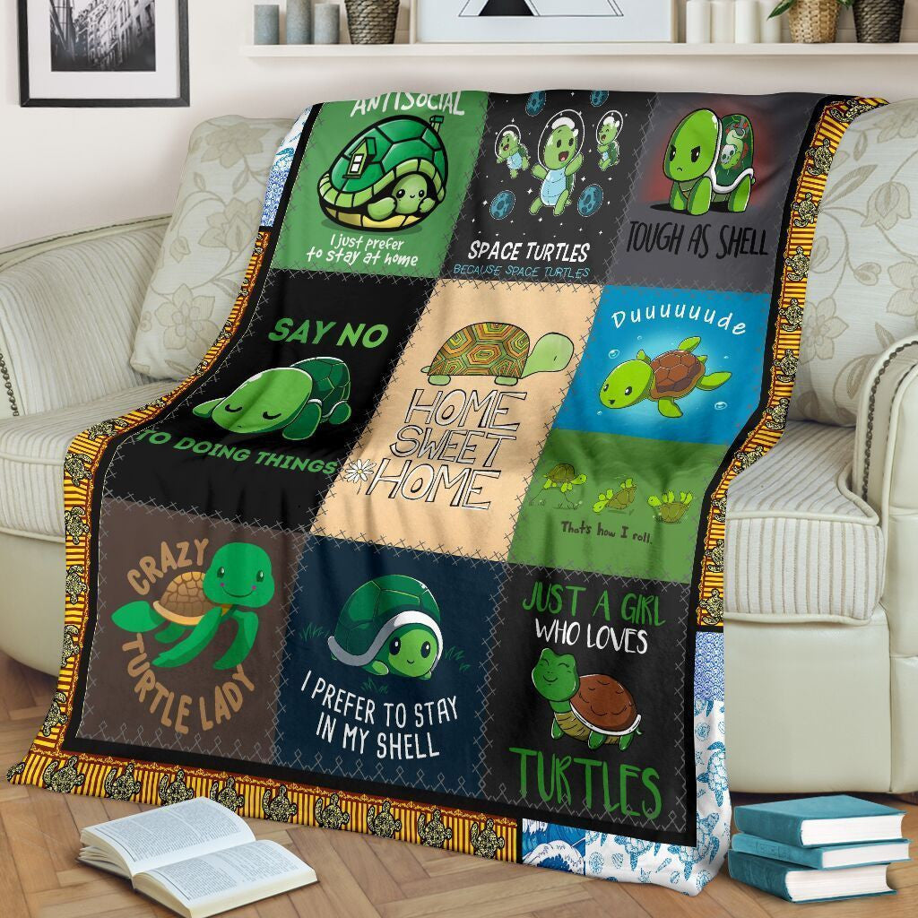 Home Sweet Home Funny Sea Turtle Printed Fleece Blanket