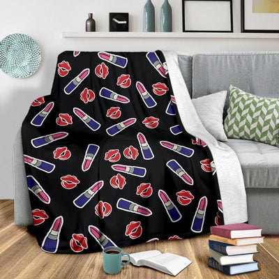 Sexy Lips And Lipstick Pattern Print Design Fleece Blanket