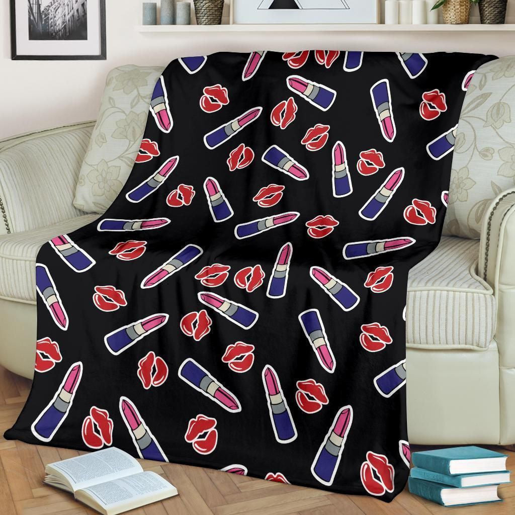 Sexy Lips And Lipstick Pattern Print Design Fleece Blanket