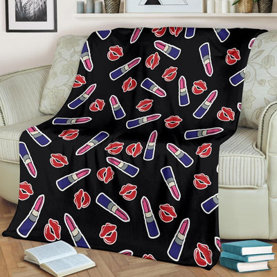 Sexy Lips And Lipstick Pattern Print Design Fleece Blanket