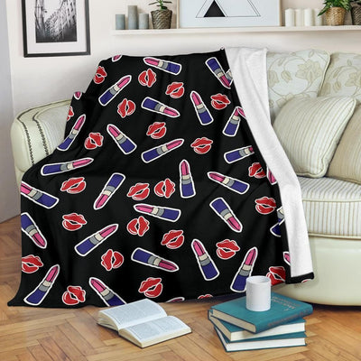 Sexy Lips And Lipstick Pattern Print Design Fleece Blanket