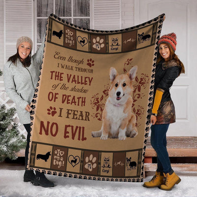 Even Though I Walk Through The Valley Corgi Dog Fleece Blanket
