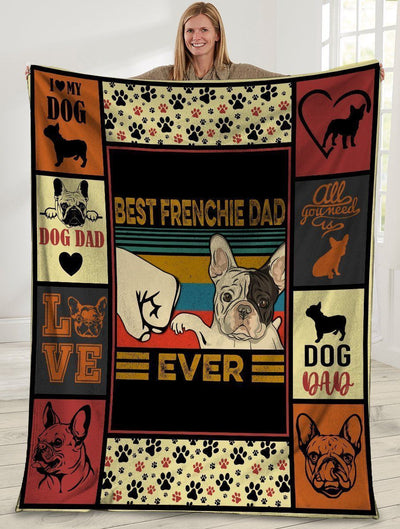 Best Frenchie Dad Ever French Bulldog Dog Paw Fleece Blanket