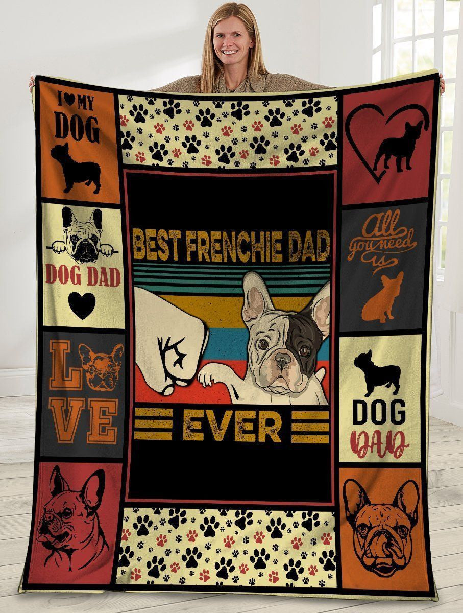 Best Frenchie Dad Ever French Bulldog Dog Paw Fleece Blanket