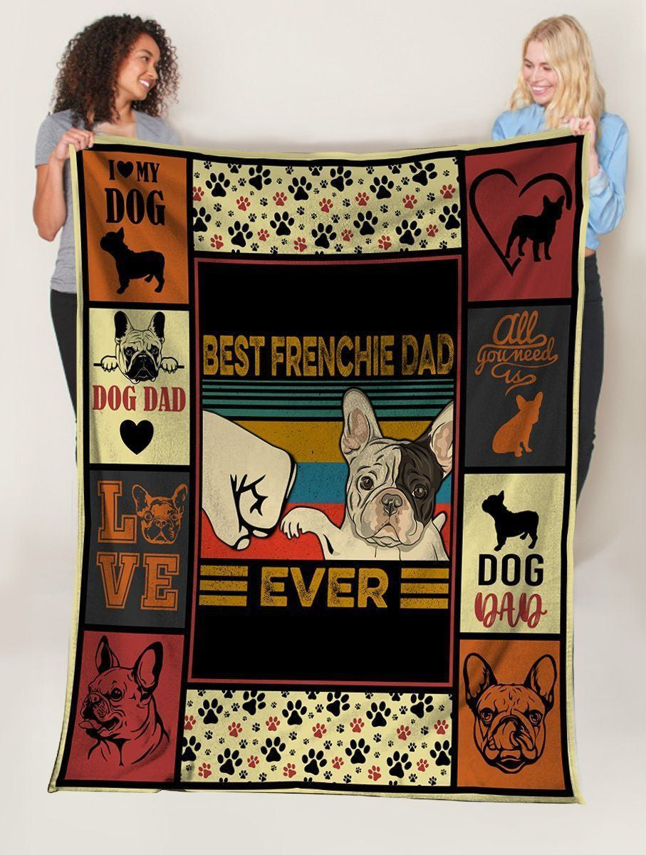 Best Frenchie Dad Ever French Bulldog Dog Paw Fleece Blanket