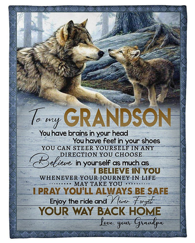 To My Grandson Believe In Yourself Gifts From Grandpa Fleece Blanket