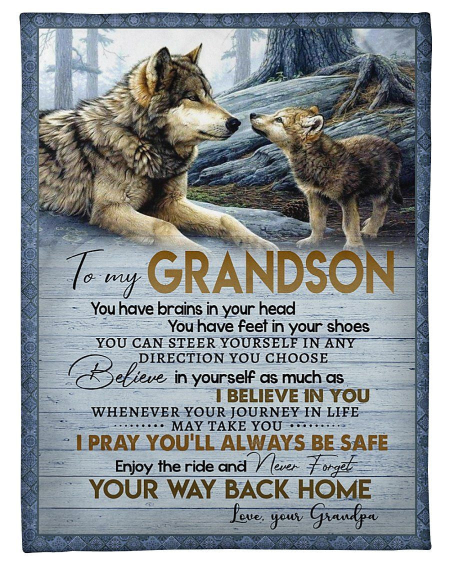 To My Grandson Believe In Yourself Gifts From Grandpa Fleece Blanket