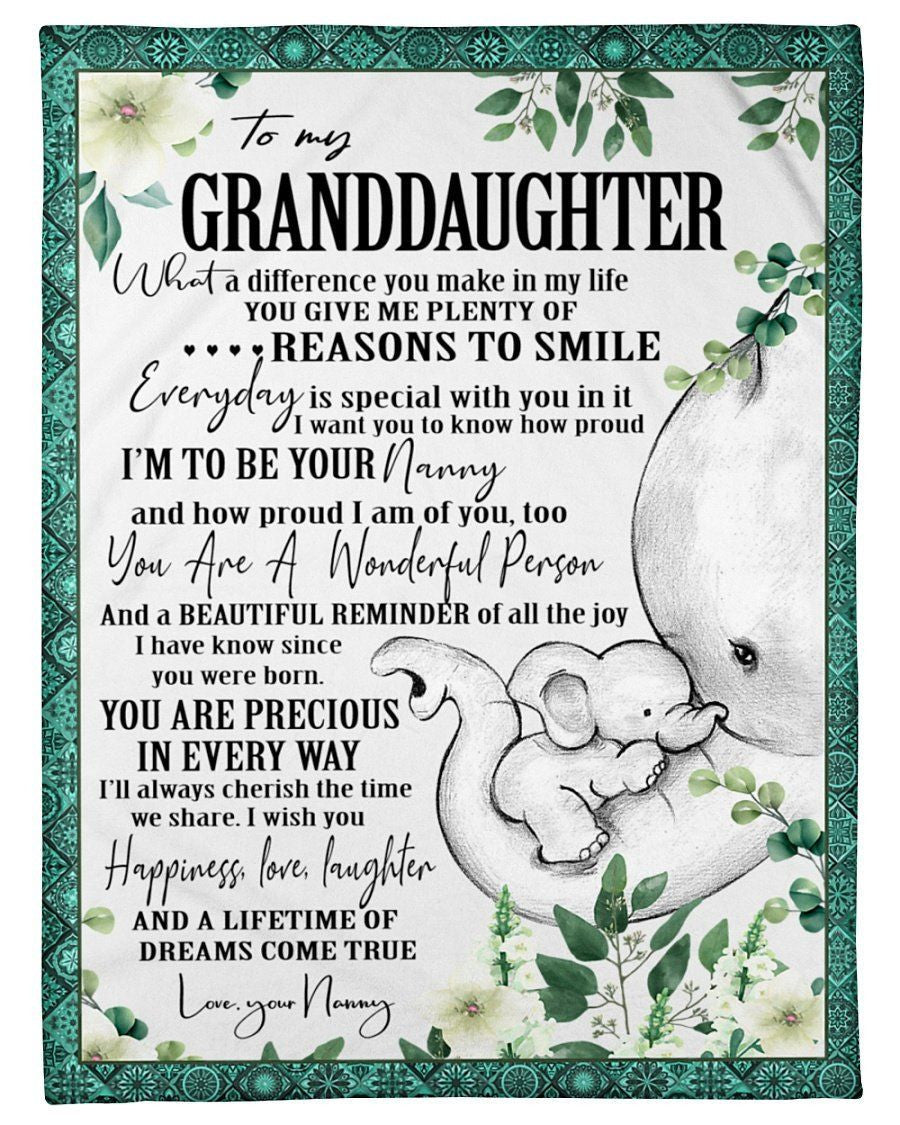 Elephant Lovely Message From Nanny For Granddaughters Fleece Blanket