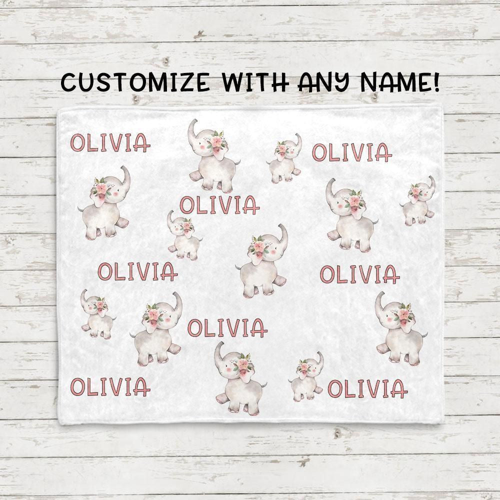Gift For Olivia Little Elephant Custom Name Fleece Blanket