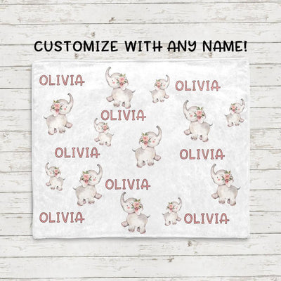 Gift For Olivia Little Elephant Custom Name Fleece Blanket