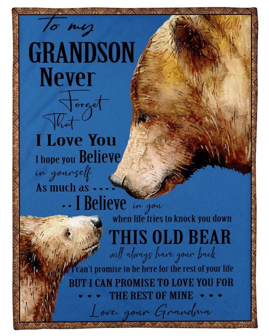 Never Forget That I Love You Gift For Grandson From Grandma Fleece Blanket