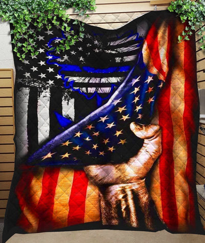 Police Flag American Flag Quilt Blanket