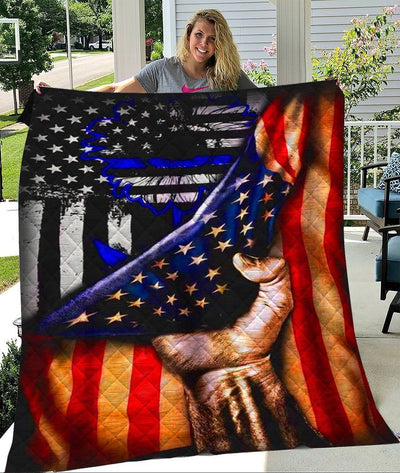 Police Flag American Flag Quilt Blanket