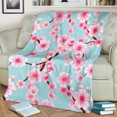 Pink Cherry Blossom Pattern Print Design Fleece Blanket