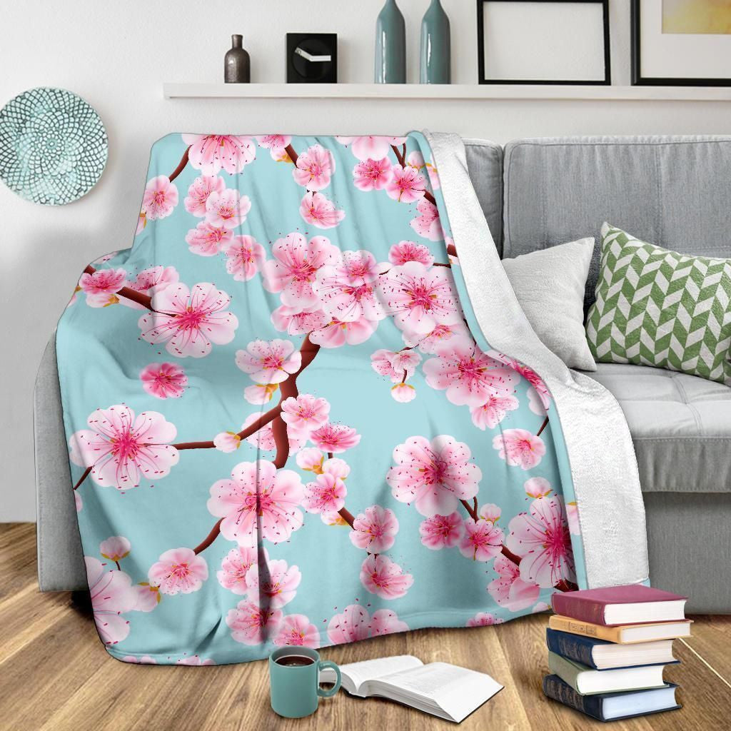 Pink Cherry Blossom Pattern Print Design Fleece Blanket