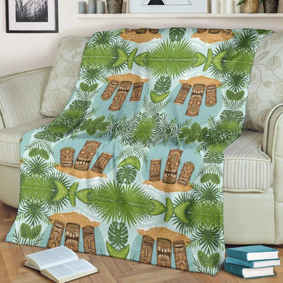 Tiki Wood Island Light Blue Fleece Blanket