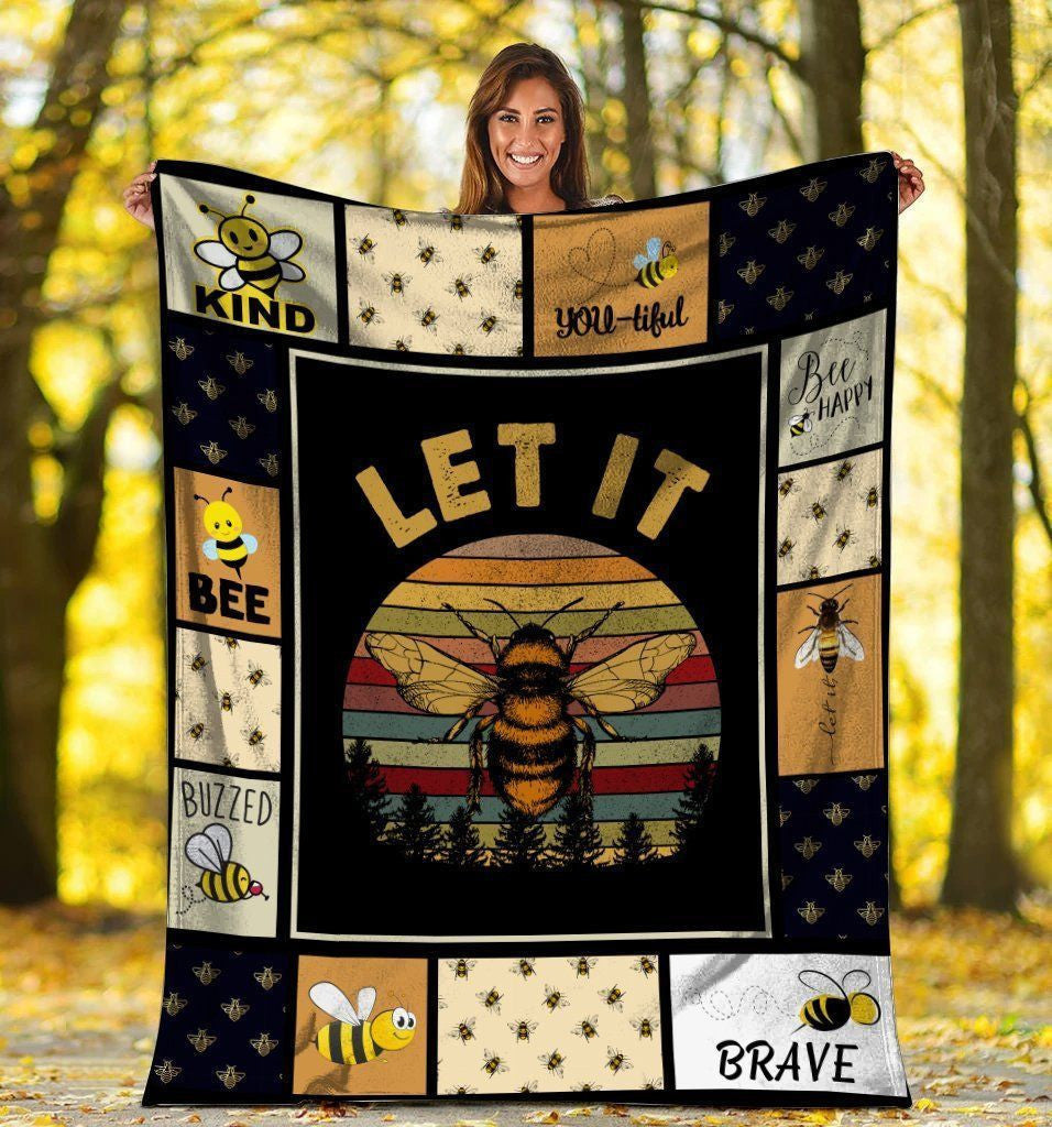 Let It Be Bee Retro Vintage Fleece Blanket