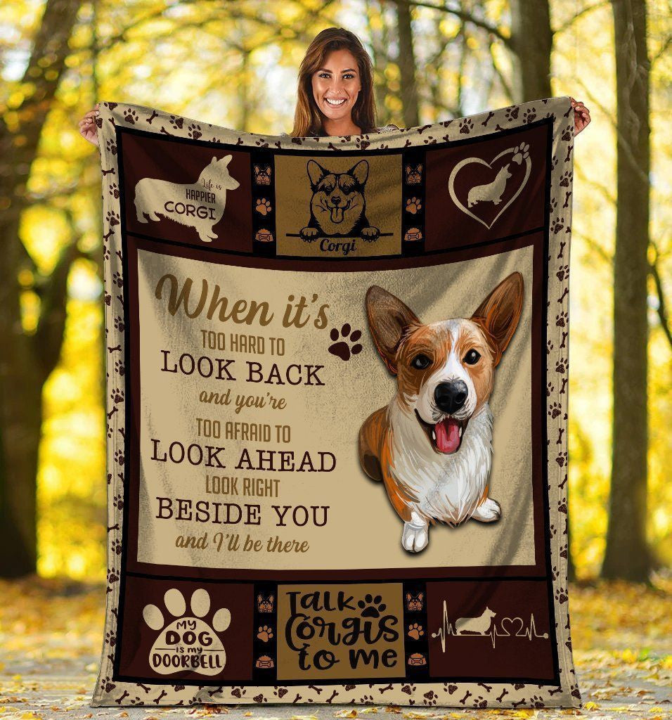 When It's Too Hard To Look Back Corgi Dog Fleece Blanket