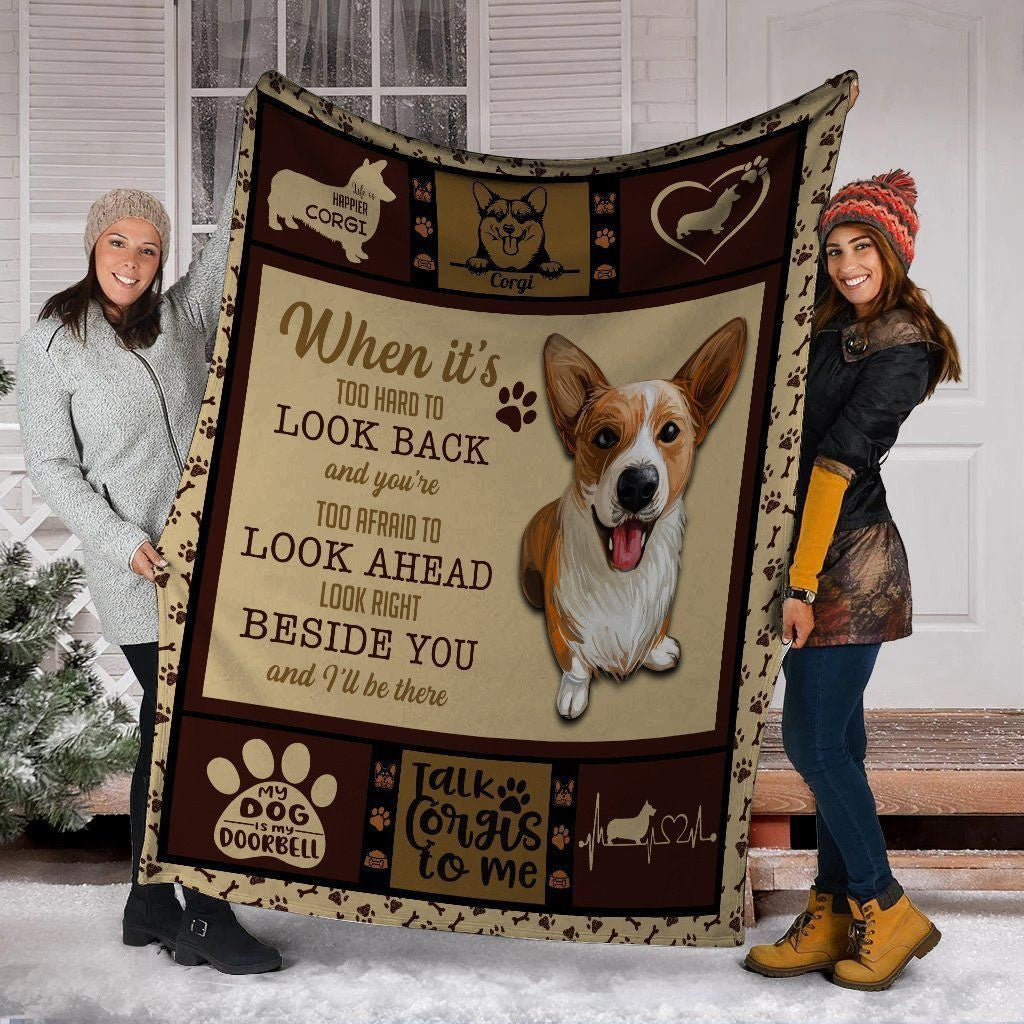 When It's Too Hard To Look Back Corgi Dog Fleece Blanket