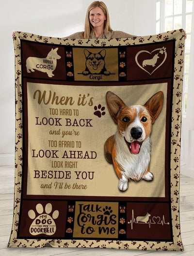 When It's Too Hard To Look Back Corgi Dog Fleece Blanket