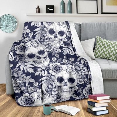 Skull Floral Beautiful Back And White Fleece Blanket