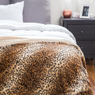 Leopard Pattern Faux Fur Printed Fleece Blanket
