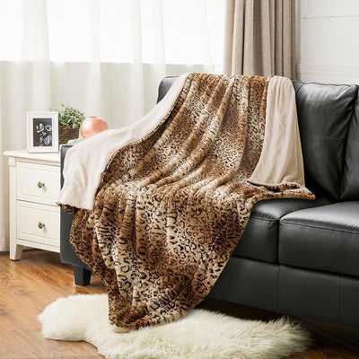 Leopard Pattern Faux Fur Printed Fleece Blanket